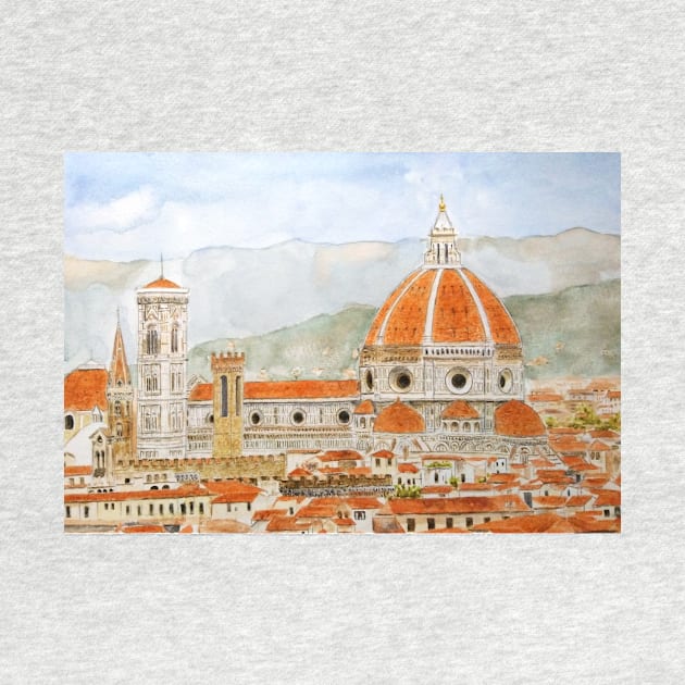 Italy Florence Cathedral Duomo watercolor painting with background by colorandcolor